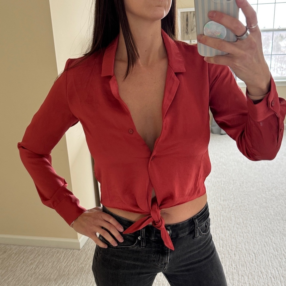 Wilfred silk Button-Down Tie Front Shirt